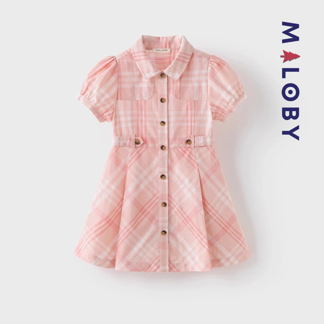 Robe d'Été badge brodé enfant fille - imprimé carreaux