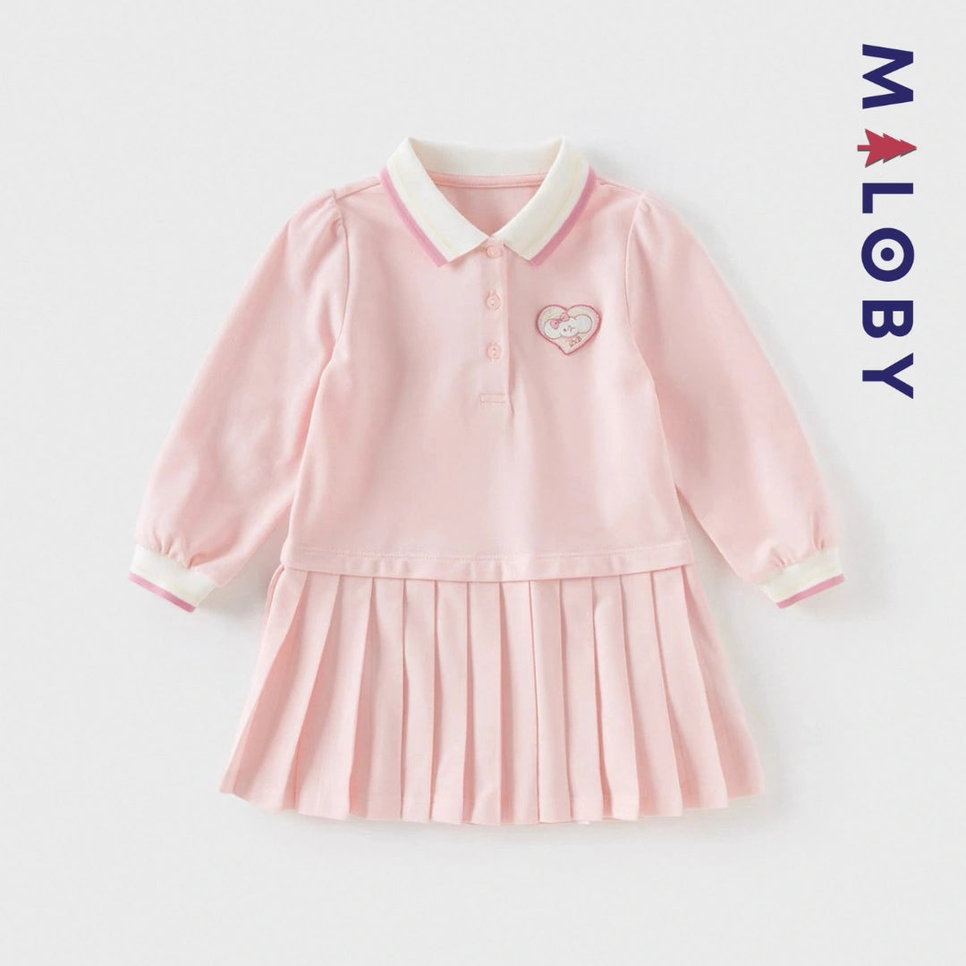 Robe manches longues en piqué de coton enfant fille- Rose