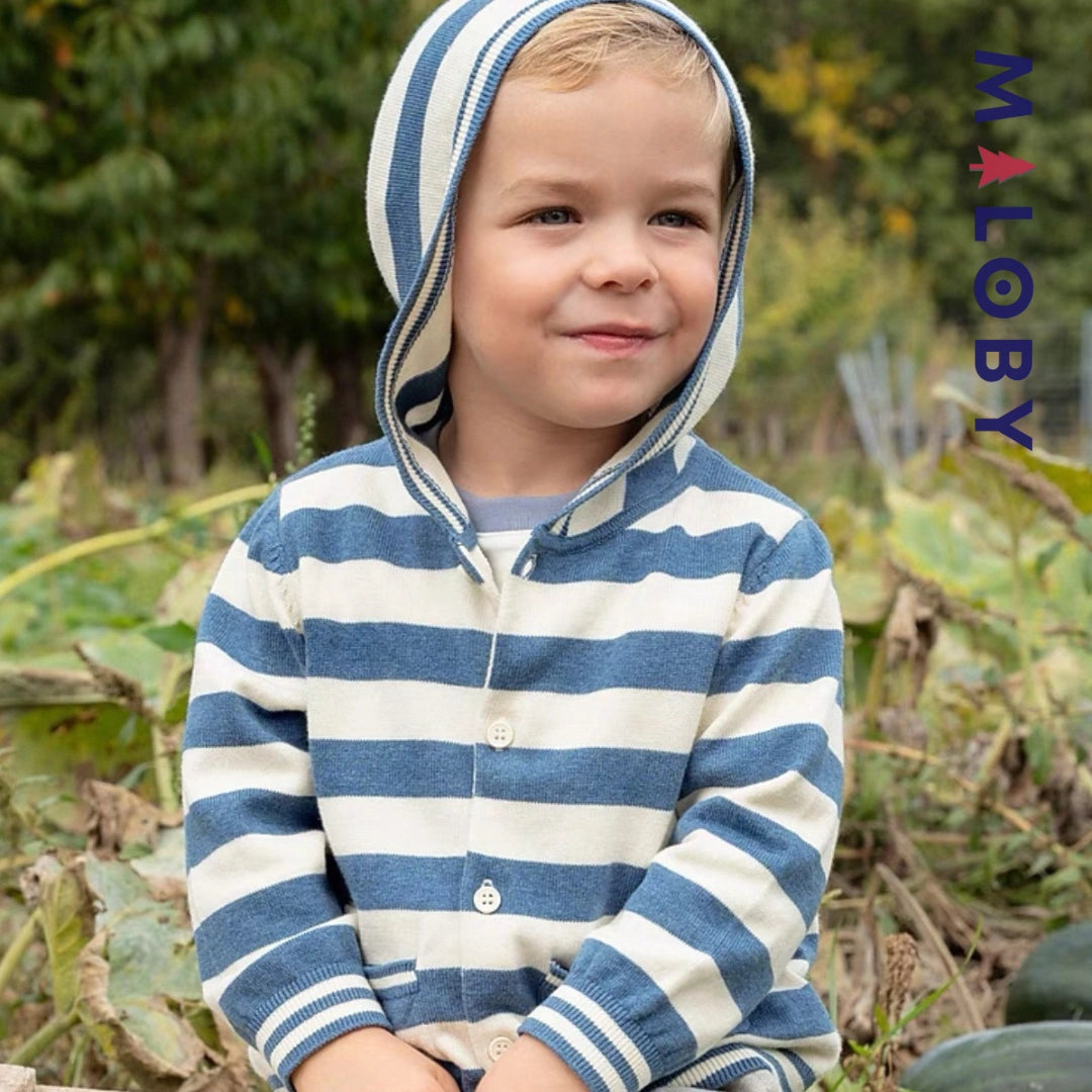 Gilet à capuche rayé enfant garçon - beige/bleu