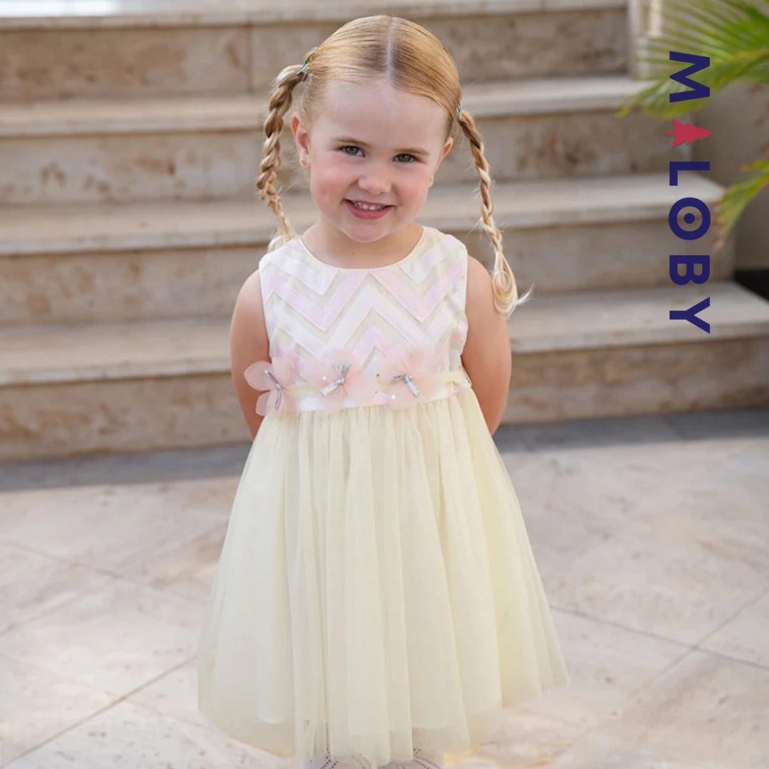 Robe de cérémonie florale enfant fille -Beige