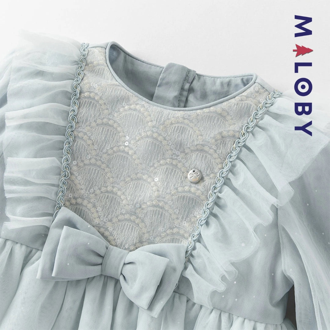 Robe de cérémonie à volants enfant fille -Bleu ciel