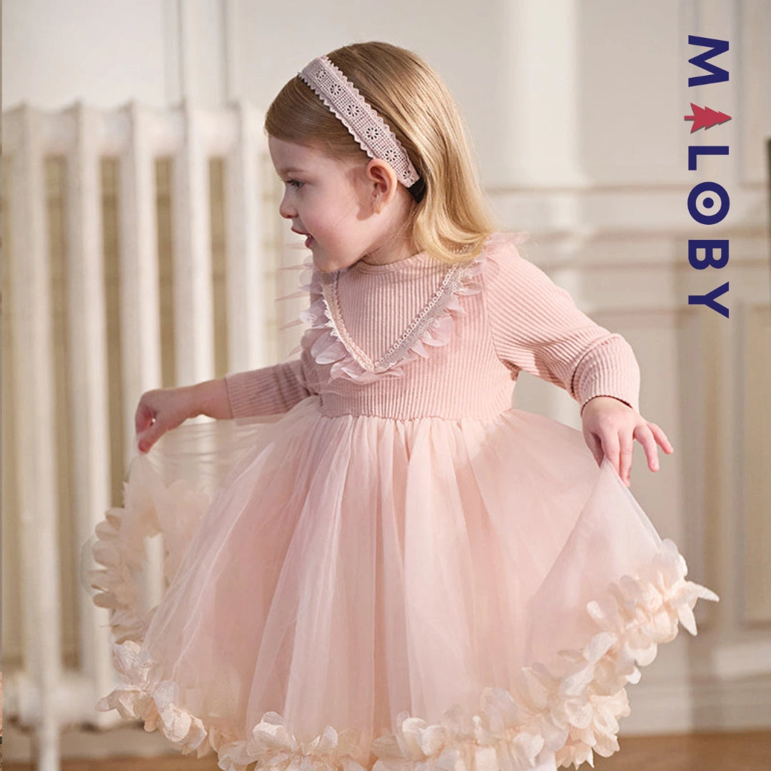 Robe cérémonie bi-matière enfant fille- rose -robes et ensembles pour filles, bébés et garcons - MALOBY