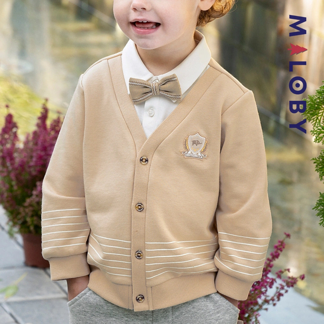 Ensemble habillé cardigan+pantalon+noeud enfant garçon- beige/gris -robes et ensembles pour filles, bébés et garcons - MALOBY