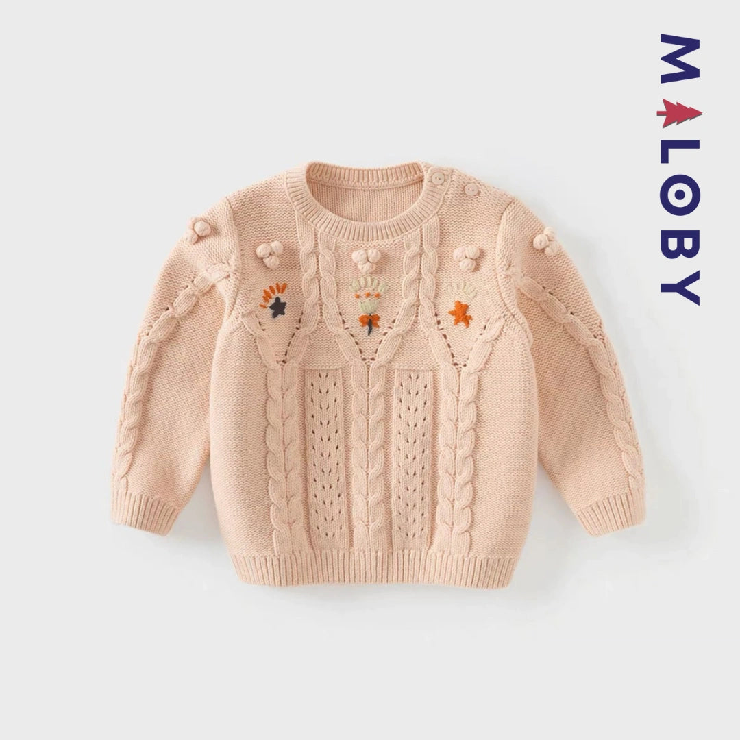 Pull en maille à torsades enfant fille- rose