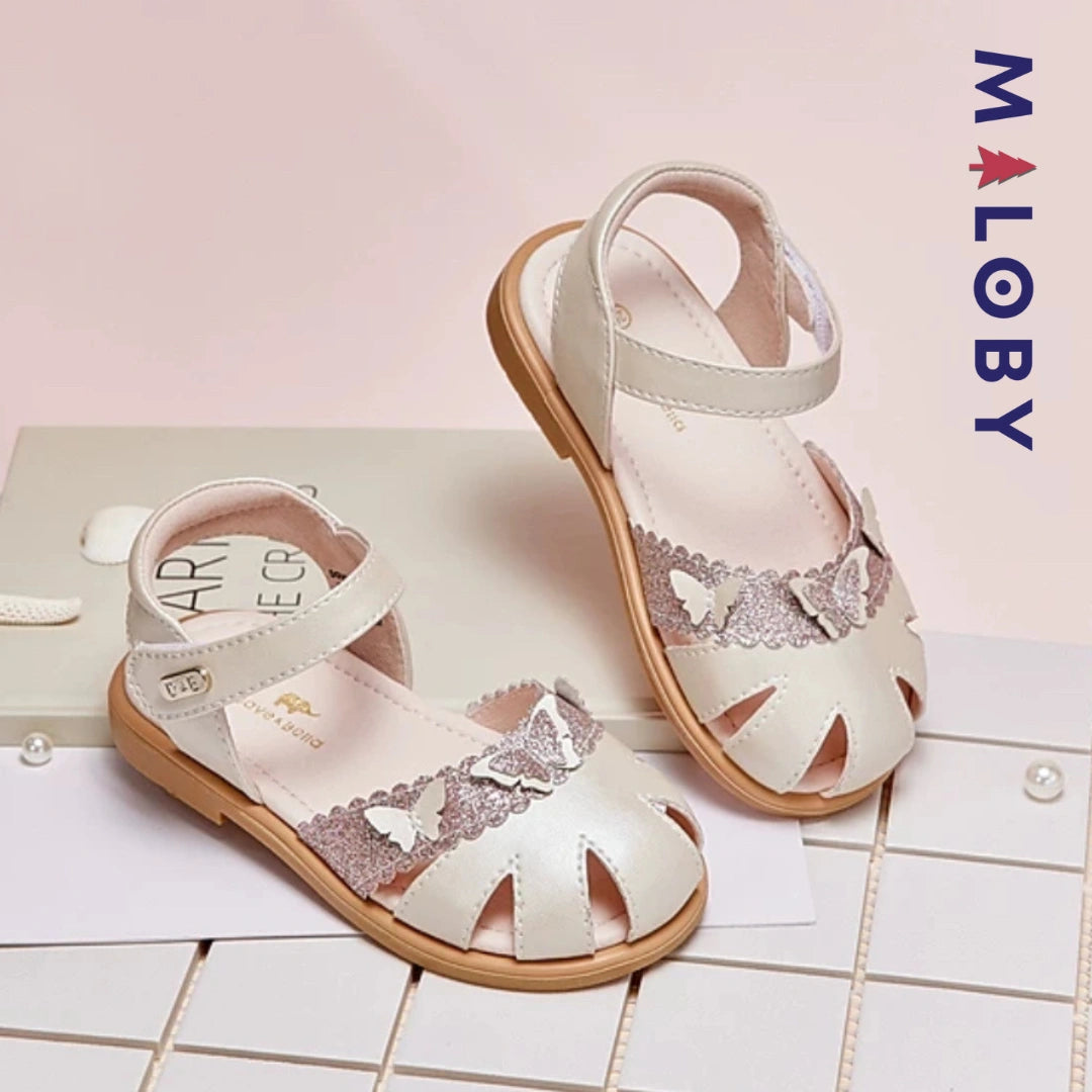 Sandales scratchées fermées enfant fille- champagne -robes et ensembles pour filles, bébés et garcons - MALOBY