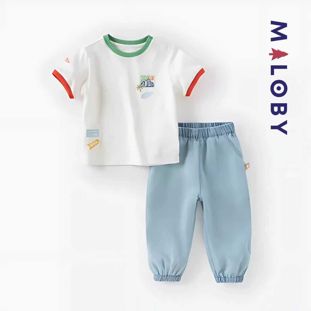 Ensemble d'été t-shirt + pantalon en denim enfant garçon- Bleu