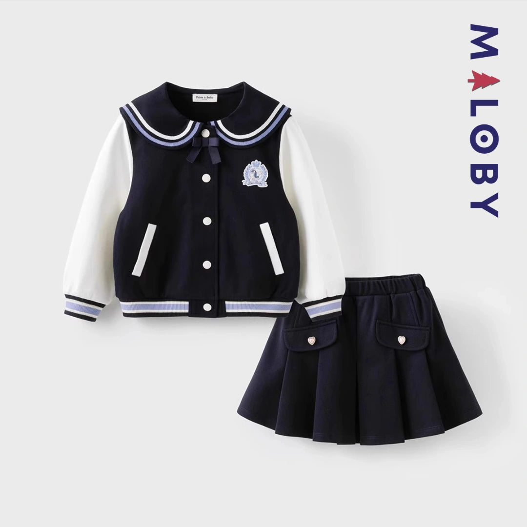 Ensemble habillé Jupon+blouson enfant fille -Marine
