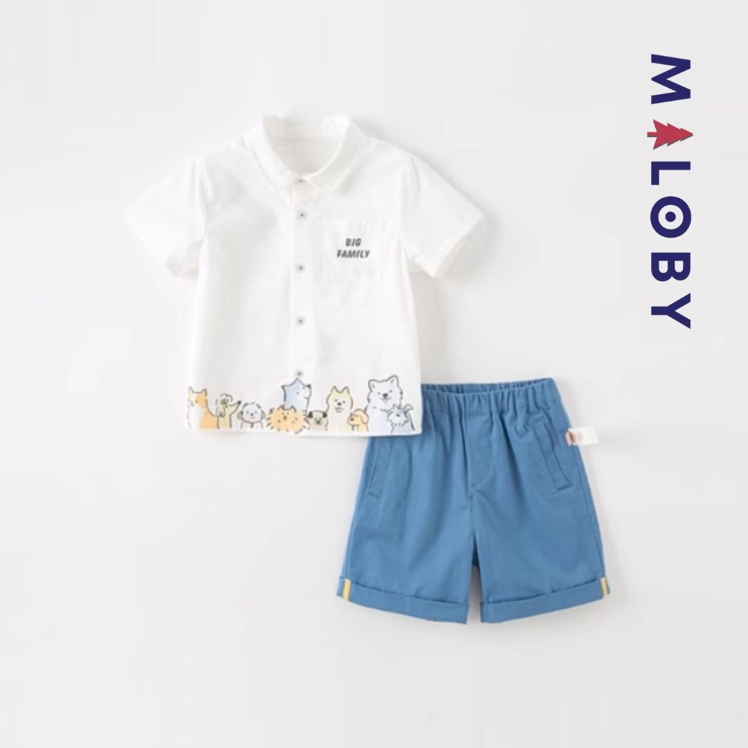 Ensemble 2 Pièces chemise + short - Bleu -robes et ensembles pour filles, bébés et garcons - MALOBY