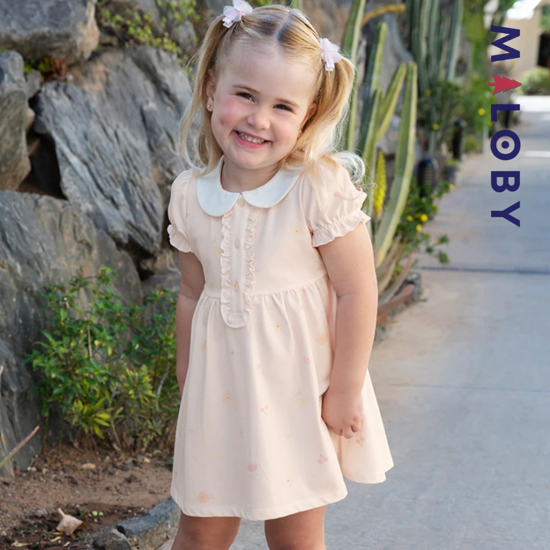 Robe d'été encolure volontée enfant fille- rose imprimé