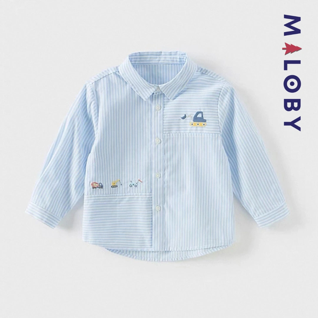 Chemise rayée manches longues enfant garçon- bleu ciel