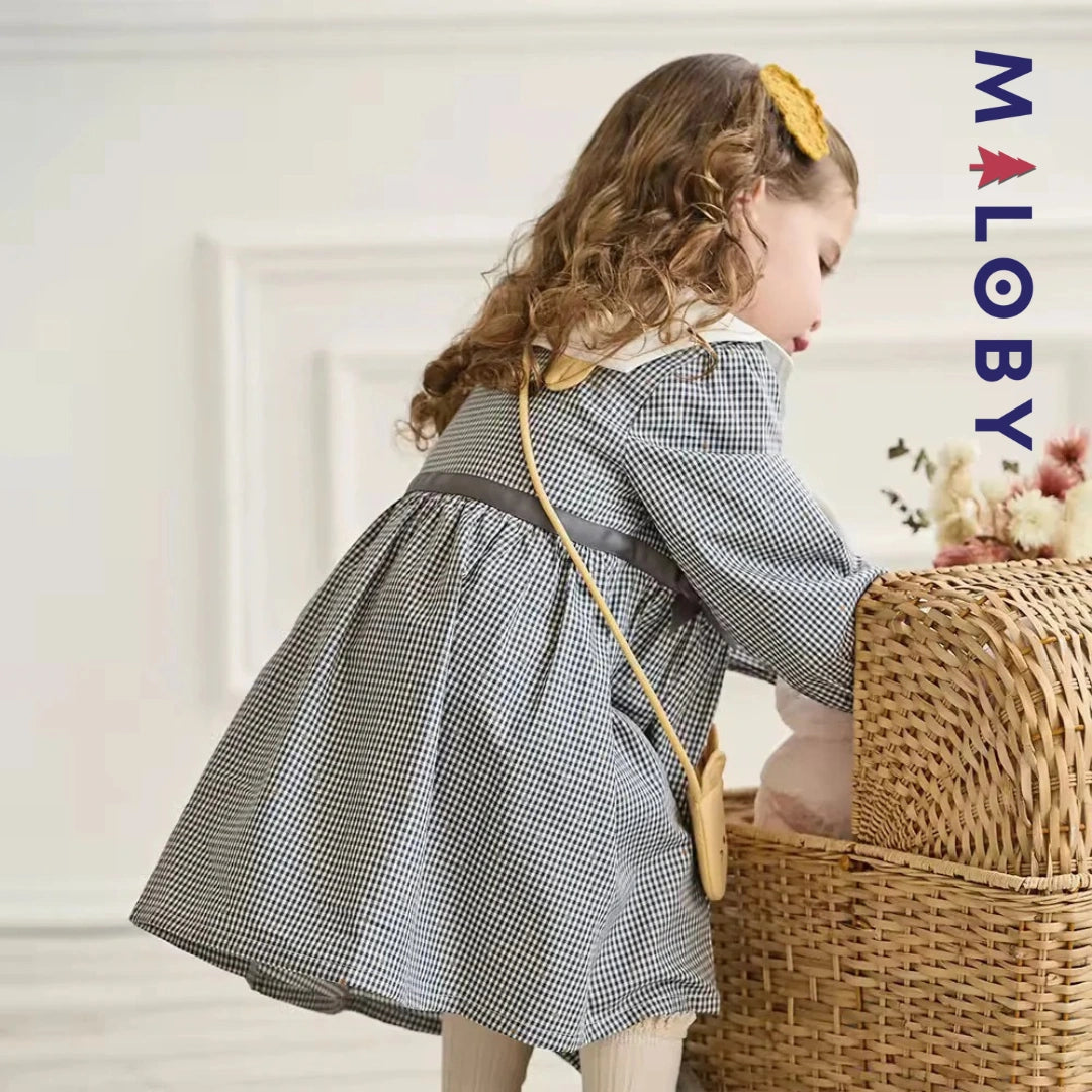 Ensemble robe vichy manches longues + sac fantaisie enfant fille- Carreaux