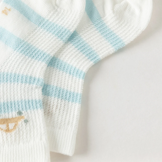 Lot de 2 paires de chaussettes enfant garçon en coton bleu et beige - MALOBY