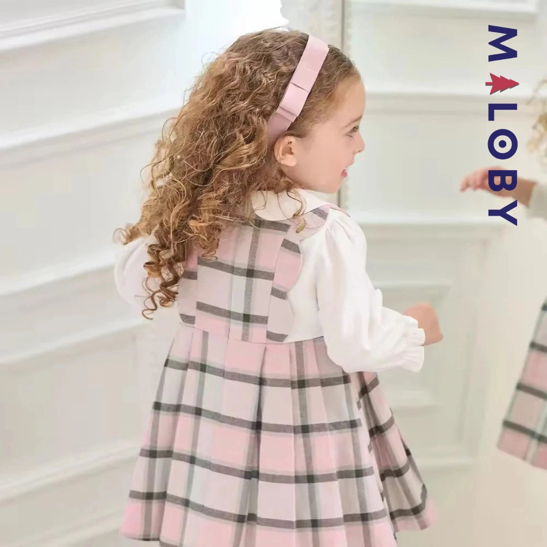 Robe bi-matière effet 2 en 1 enfant fille- rose/gris
