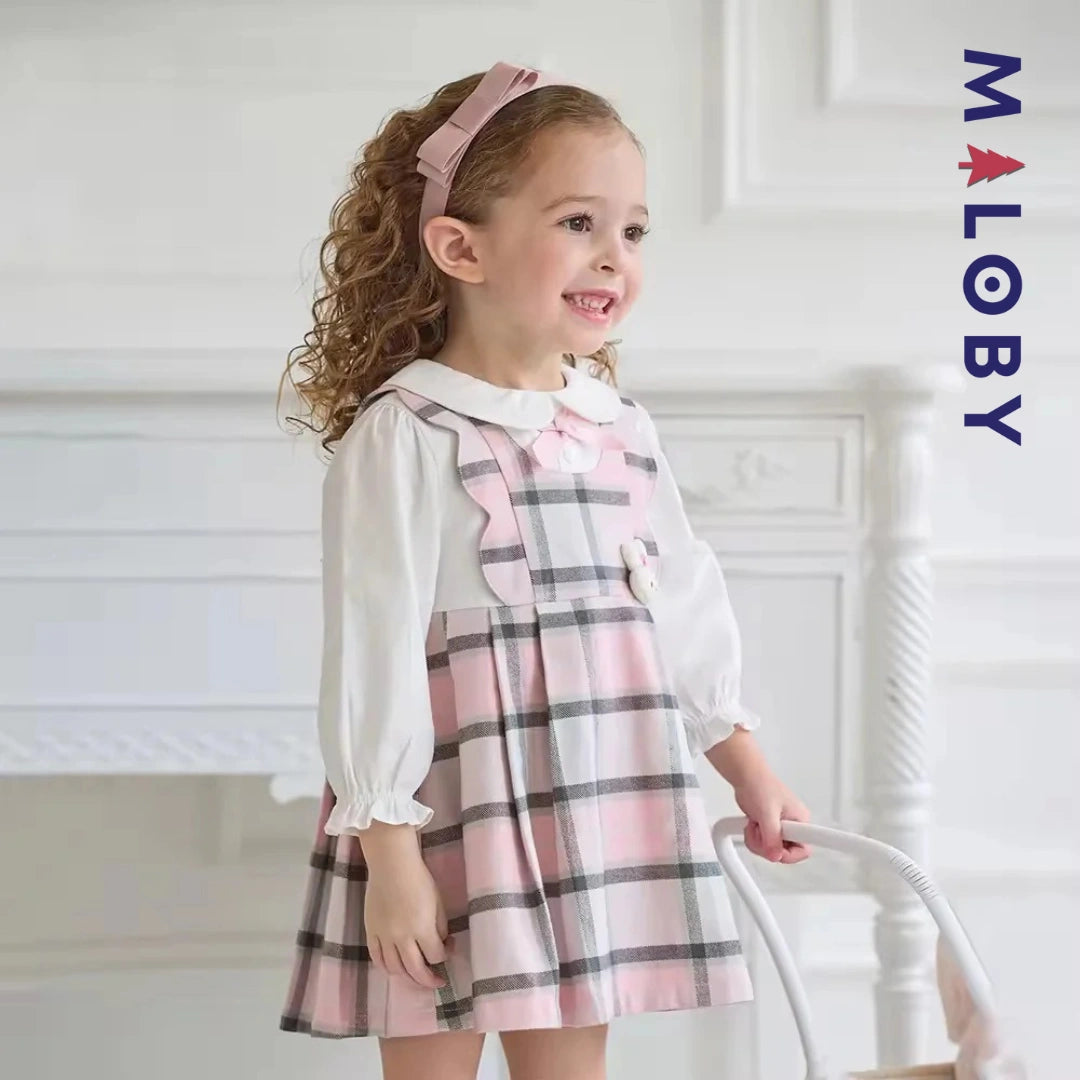Robe bi-matière effet 2 en 1 enfant fille- rose/gris