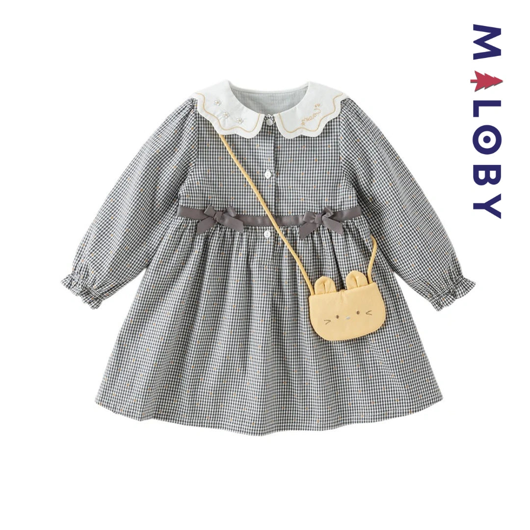 Ensemble robe vichy manches longues + sac fantaisie enfant fille- Carreaux