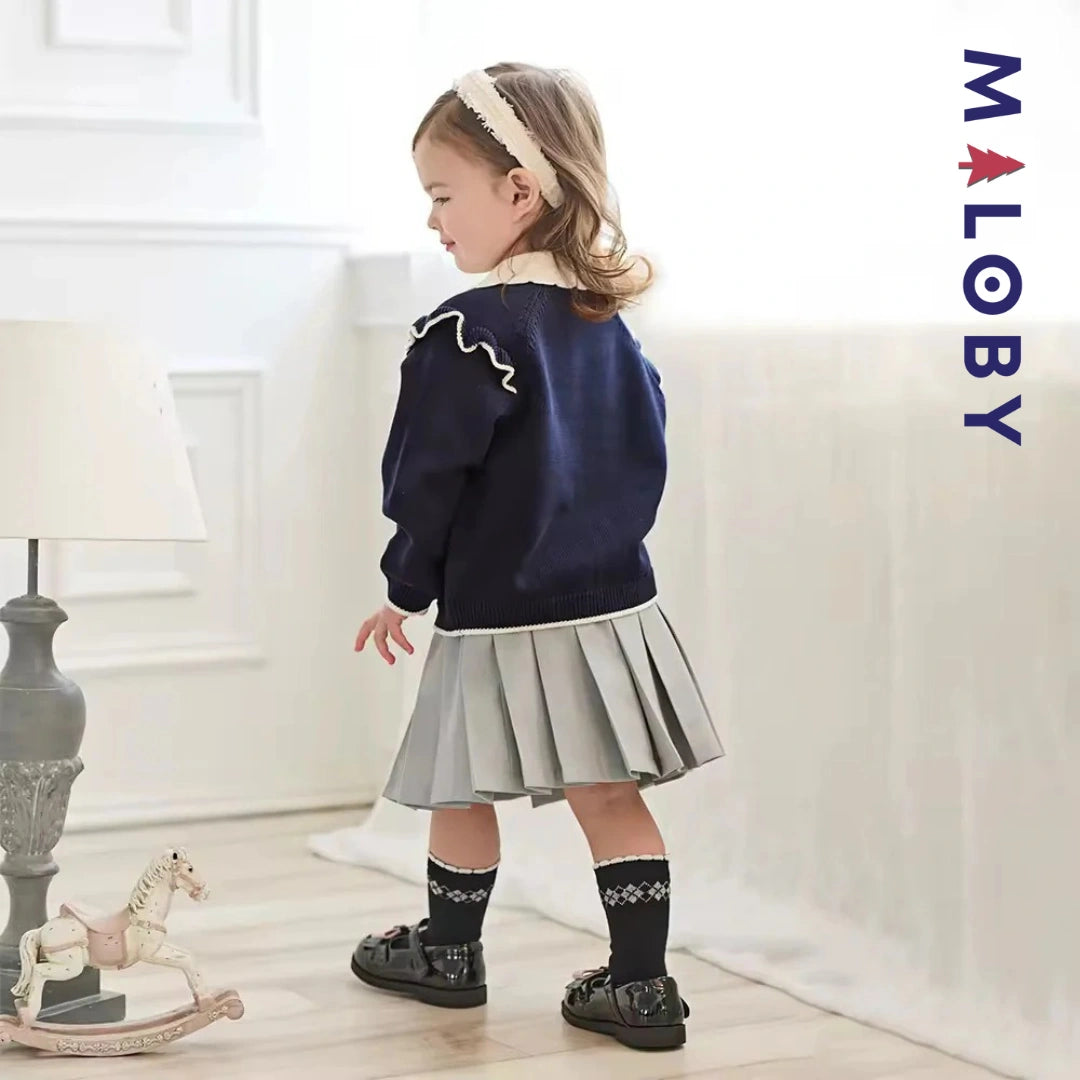 Cardigan à col claudine enfant fille- marine/violet