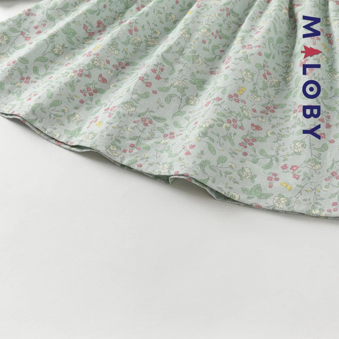 Robe à smocks fleurie manches longues enfant fille- vert imprimé