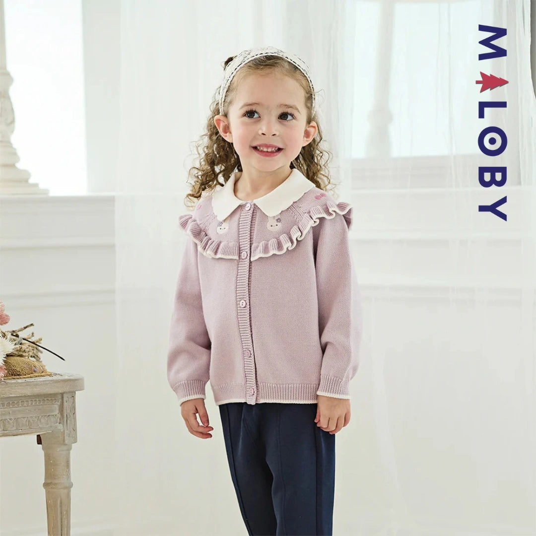 Cardigan à col claudine enfant fille- marine/violet