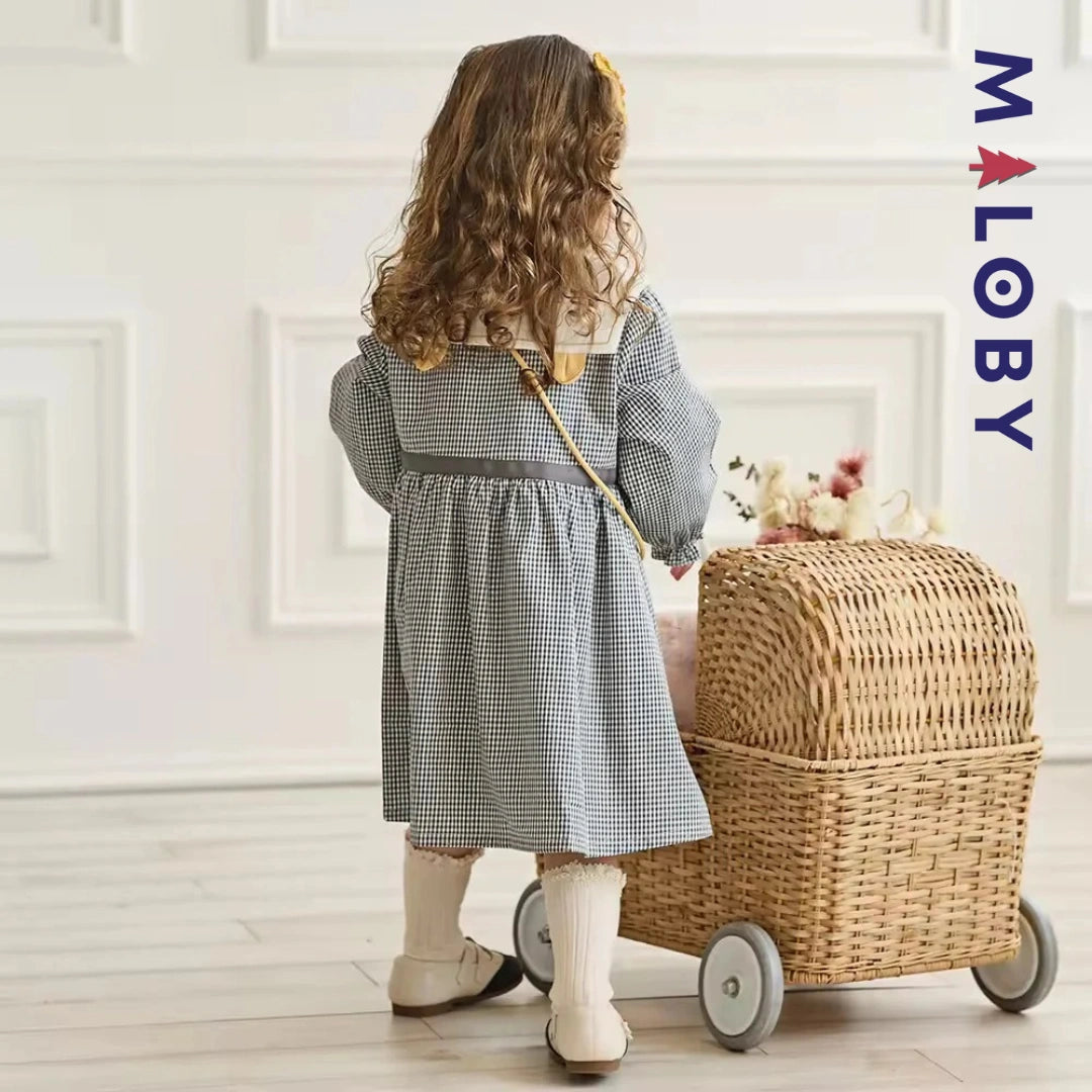 Ensemble robe vichy manches longues + sac fantaisie enfant fille- Carreaux