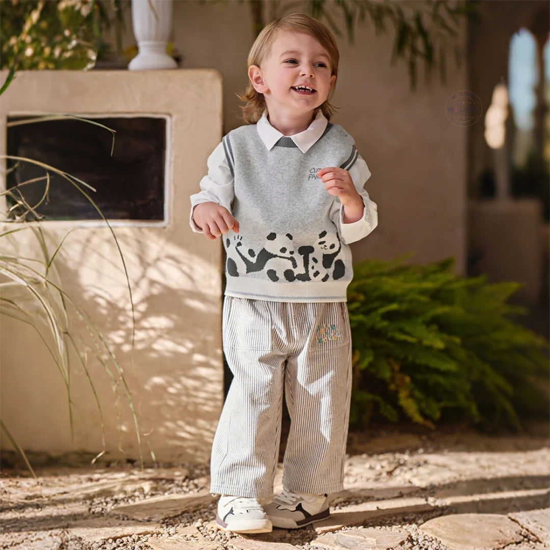 Pull sans manches en coton tricoté enfant garçon -Gris