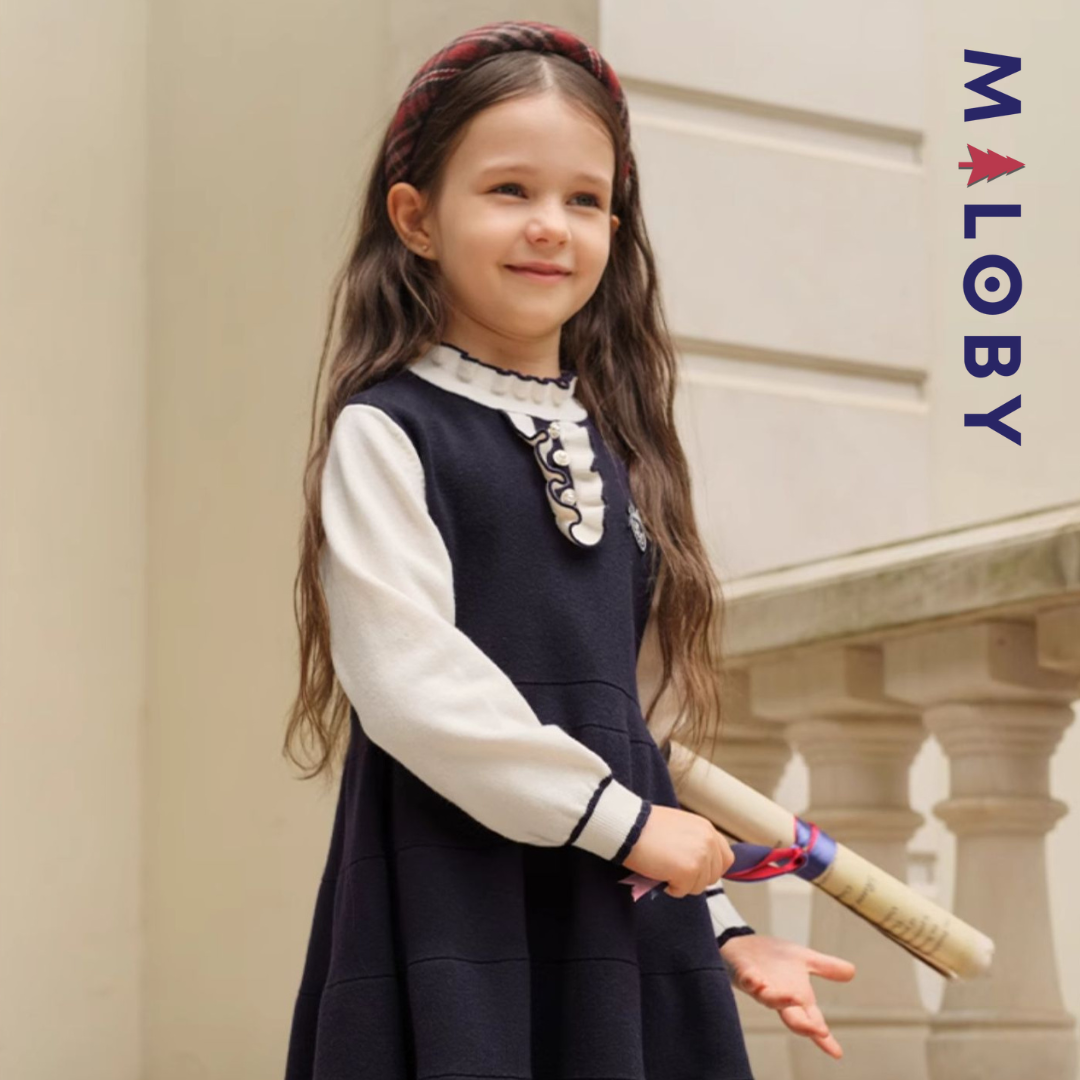 Robe habillée effet 2 en 1 enfant fille- marine -robes et ensembles pour filles, bébés et garcons - MALOBY