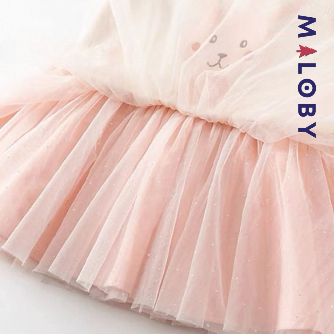 Robe bi-matière motif lapin enfant fille- rose