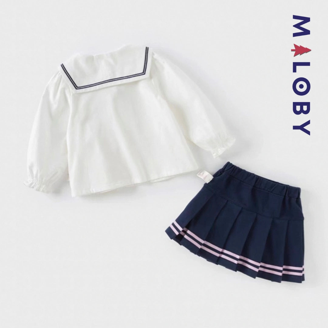 Ensemble habillé Jupon plissé+chemise enfant fille -Blanc/marine