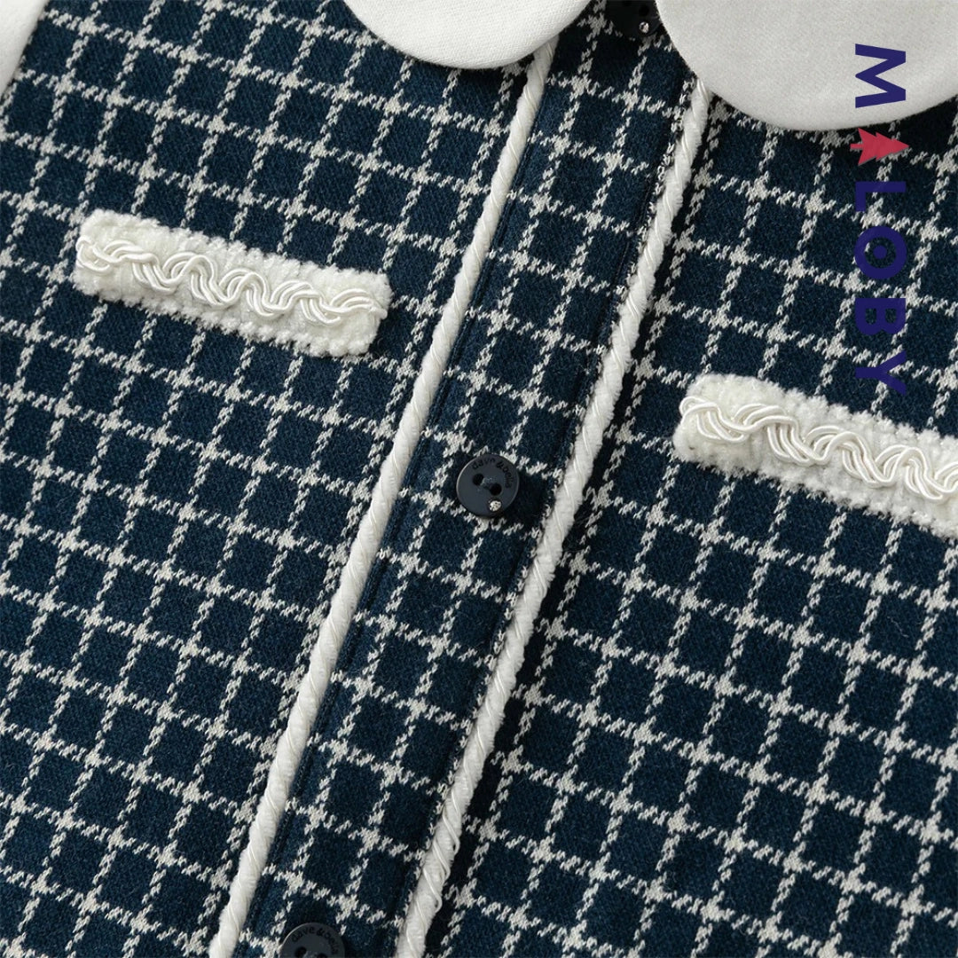 Robe à carreaux effet 2 en 1 enfant fille- marine
