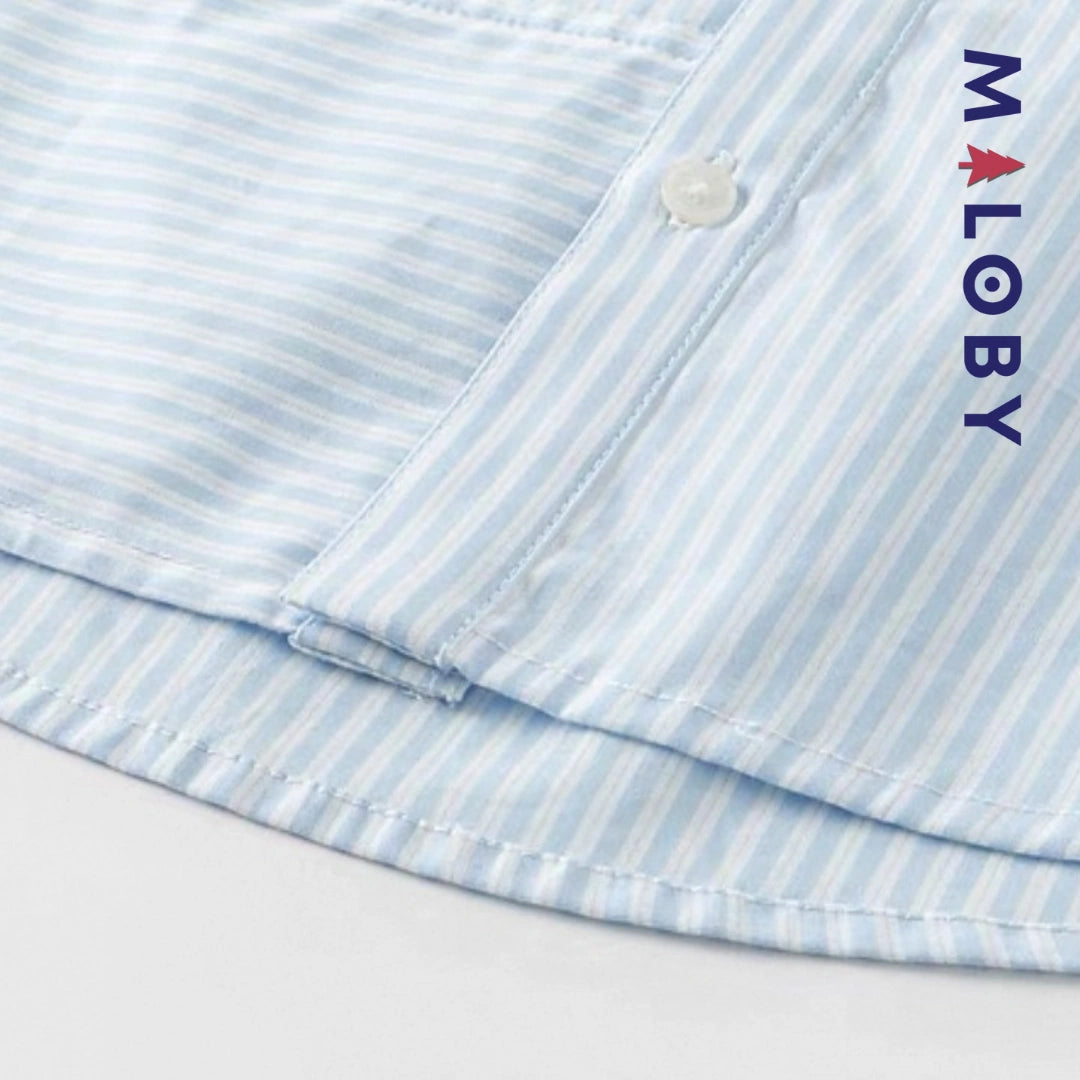 Chemise rayée manches longues enfant garçon- bleu ciel