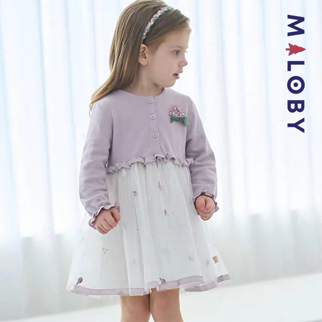 Robe cérémonie bi-matière enfant fille- violet -robes et ensembles pour filles, bébés et garcons - MALOBY