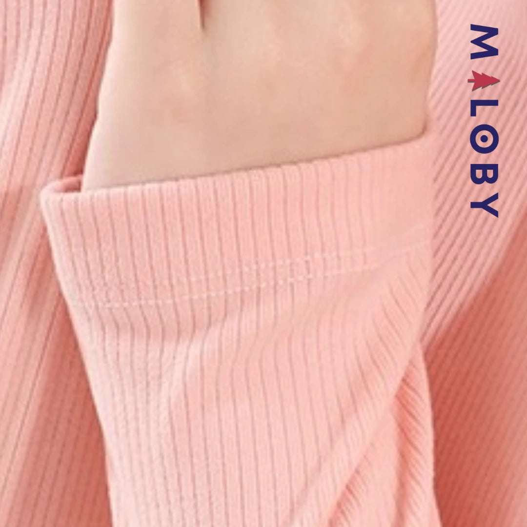 Pull uni manches longues enfant fille - Rose