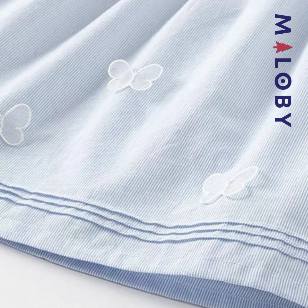 Robe rayée col claudine enfant fille-bleu ciel