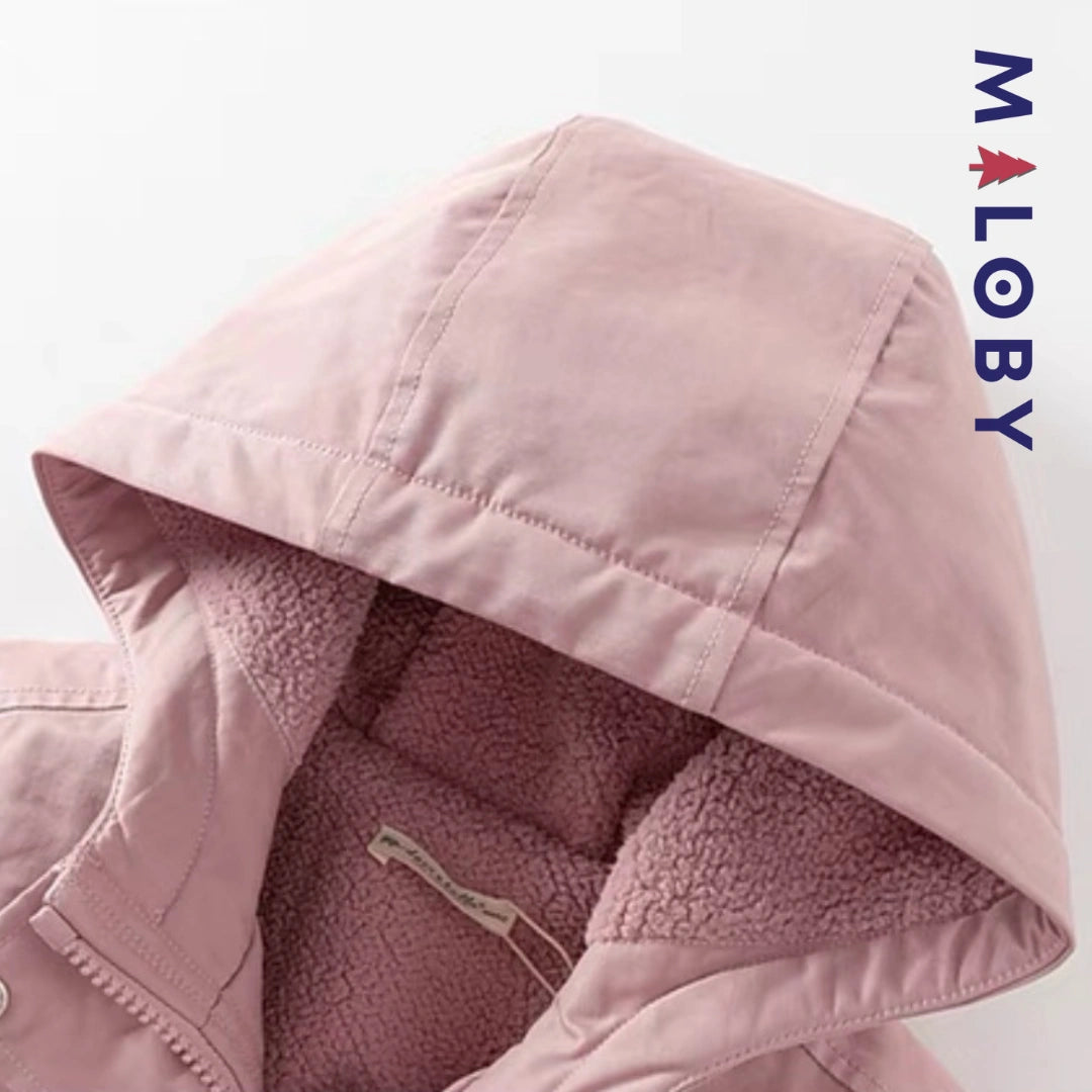 Parka à capuche brodée enfant fille- Rose