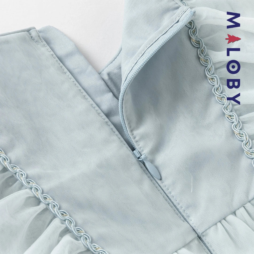 Robe de cérémonie à volants enfant fille -Bleu ciel