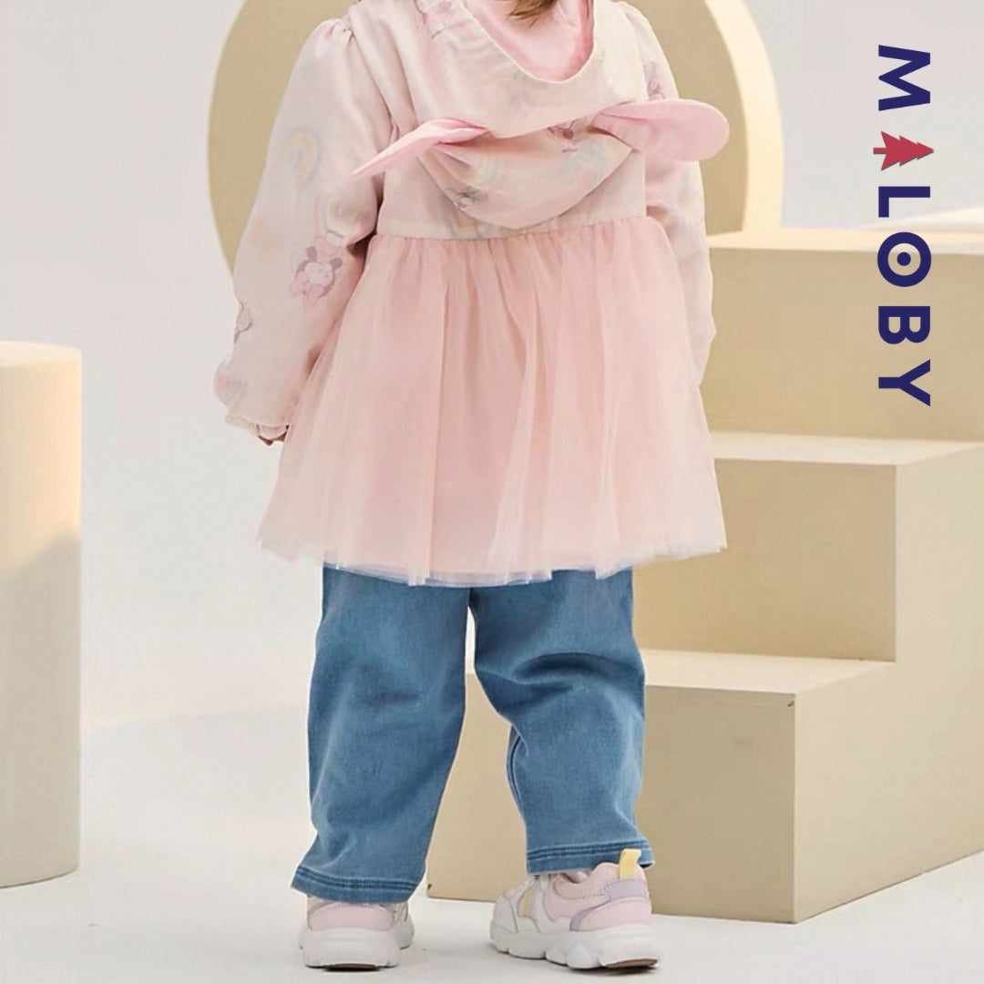 Pantalon jean avec broderies lapin enfant fille-Bleu