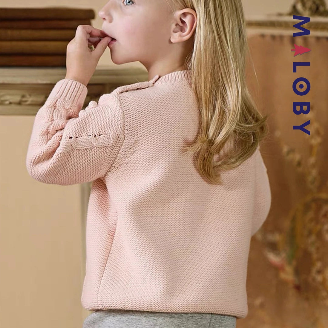 Pull en maille à torsades enfant fille- rose