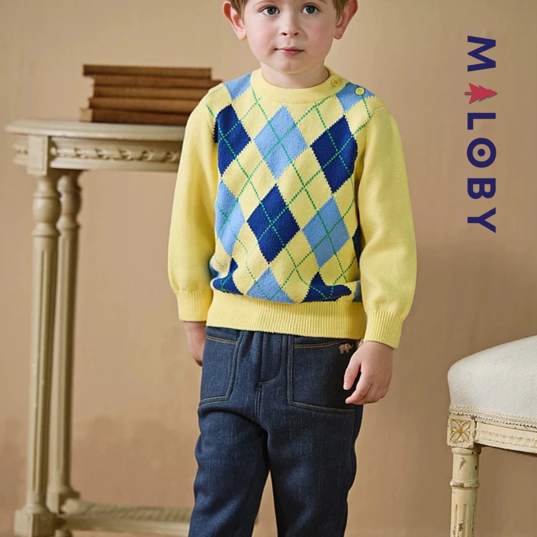 Pull Jacquard col rond enfant Garçon - jaune -robes et ensembles pour filles, bébés et garcons - MALOBY