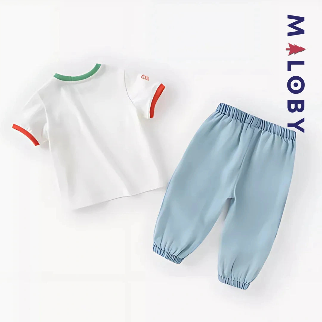 Ensemble d'été t-shirt + pantalon en denim enfant garçon- Bleu