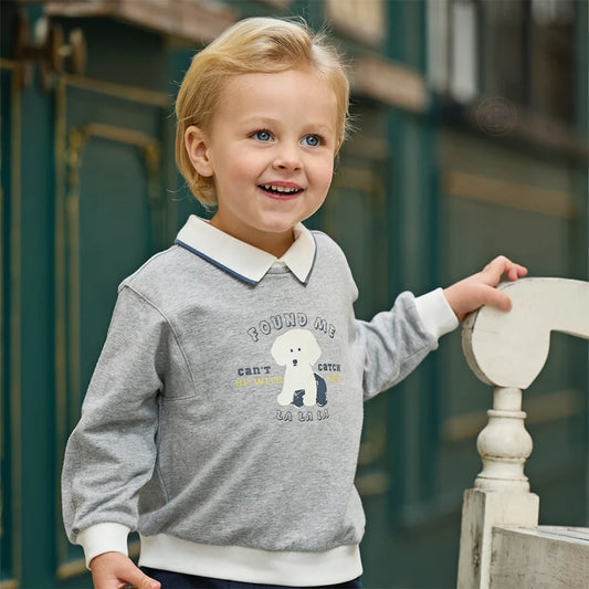 Ensemble sweat col chemise et pantalon cargo enfant garçon gris et bleu marine - MALOBY