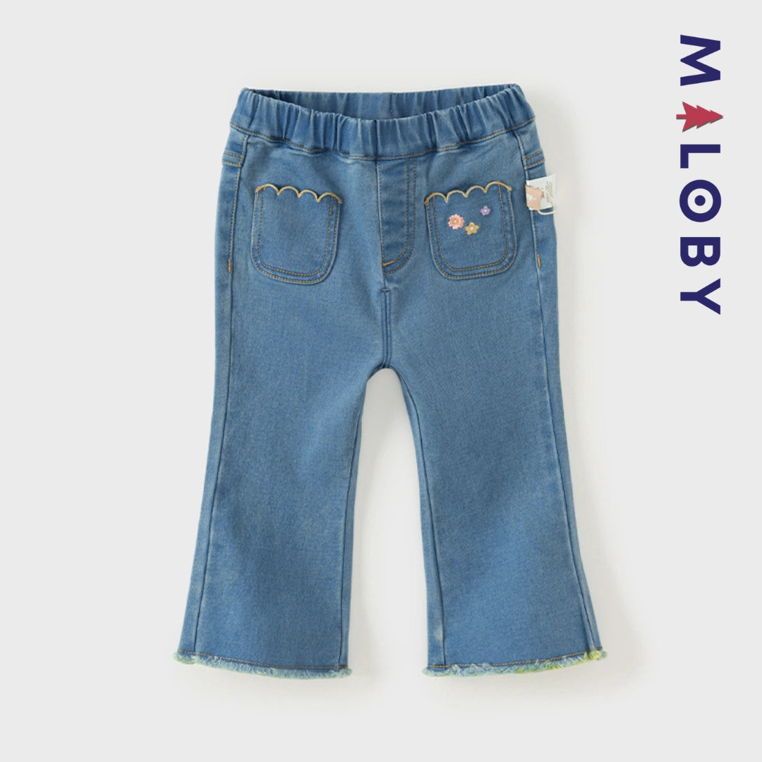 Jean large brode enfant fille- bleu -robes et ensembles pour filles, bébés et garcons - MALOBY