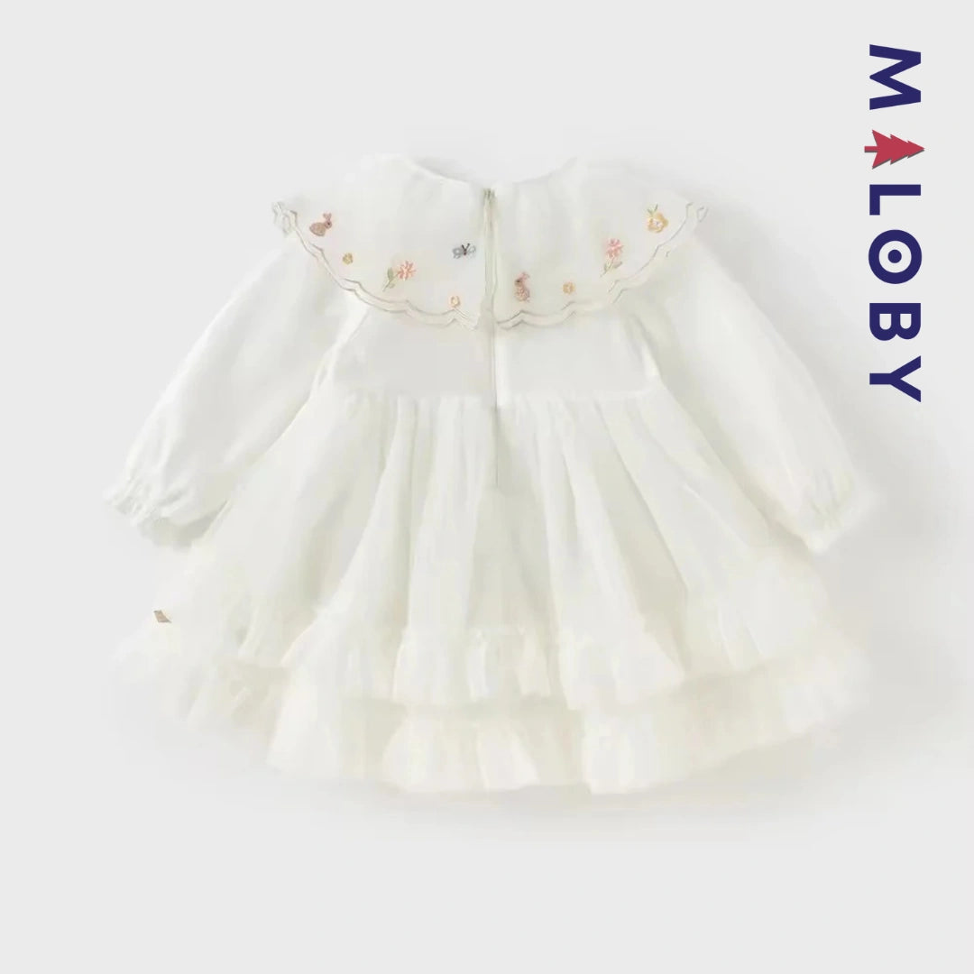 Robe de fête à col plastron enfant fille -Beige