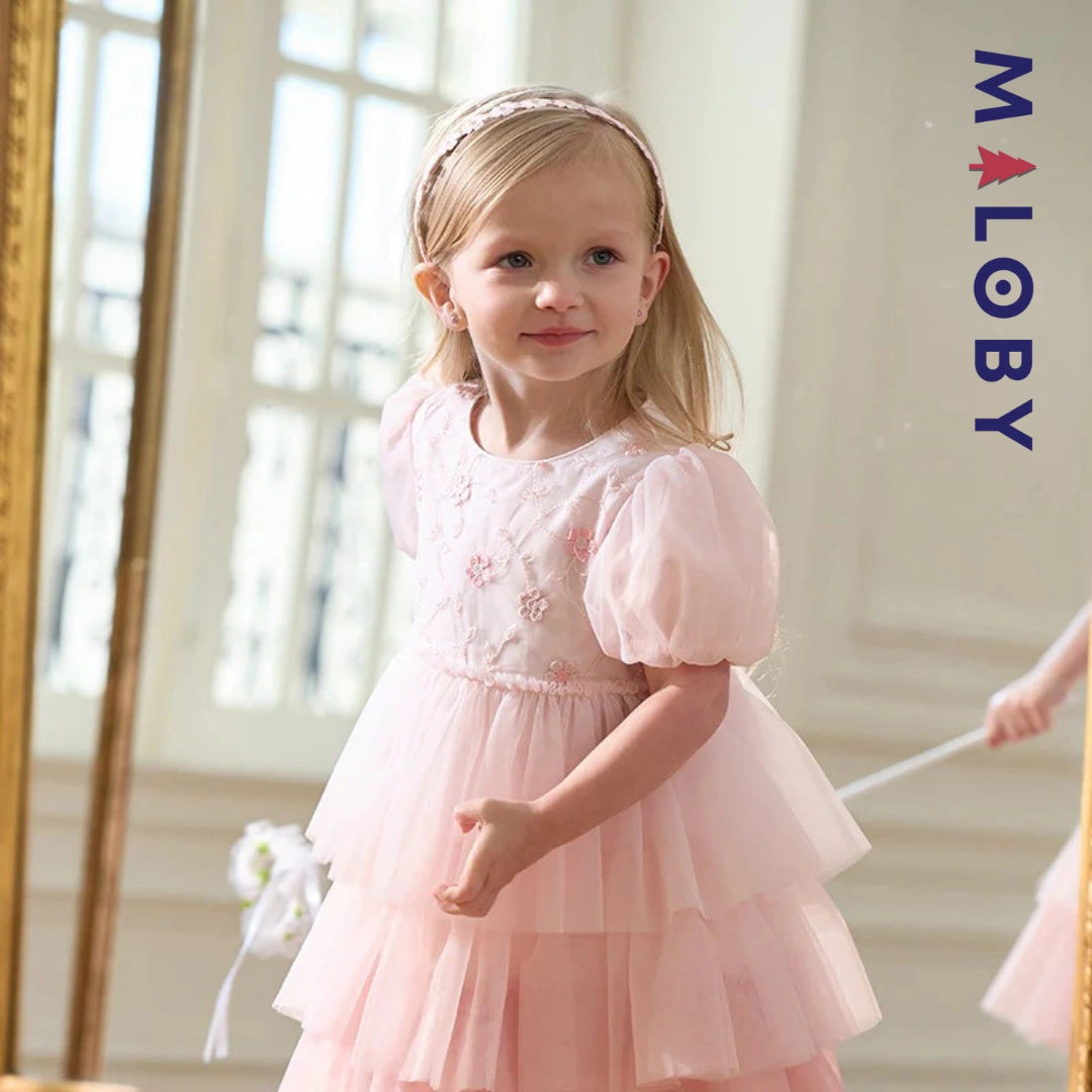 Robe de fête à volants enfant fille -rose -robes et ensembles pour filles, bébés et garcons - MALOBY
