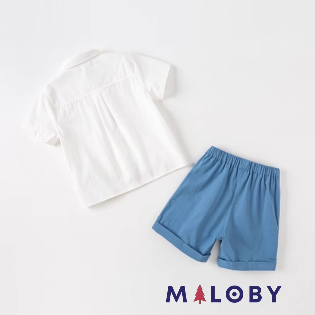Ensemble 2 Pièces chemise + short - Bleu -robes et ensembles pour filles, bébés et garcons - MALOBY