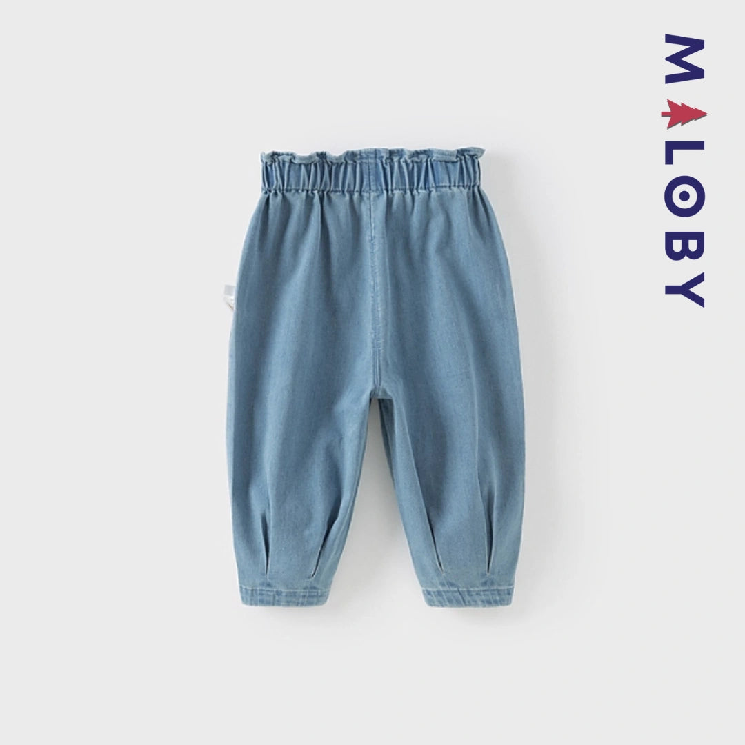 Pantalon jean brodé motif licorne enfant fille- bleu