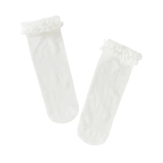 Chaussettes hautes en dentelle enfant fille blanc, accessoire enfant maroc - MALOBY