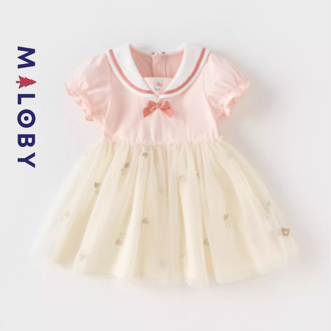 Robe d'été bi-matière fille -Rose -robes et ensembles pour filles, bébés et garcons - MALOBY
