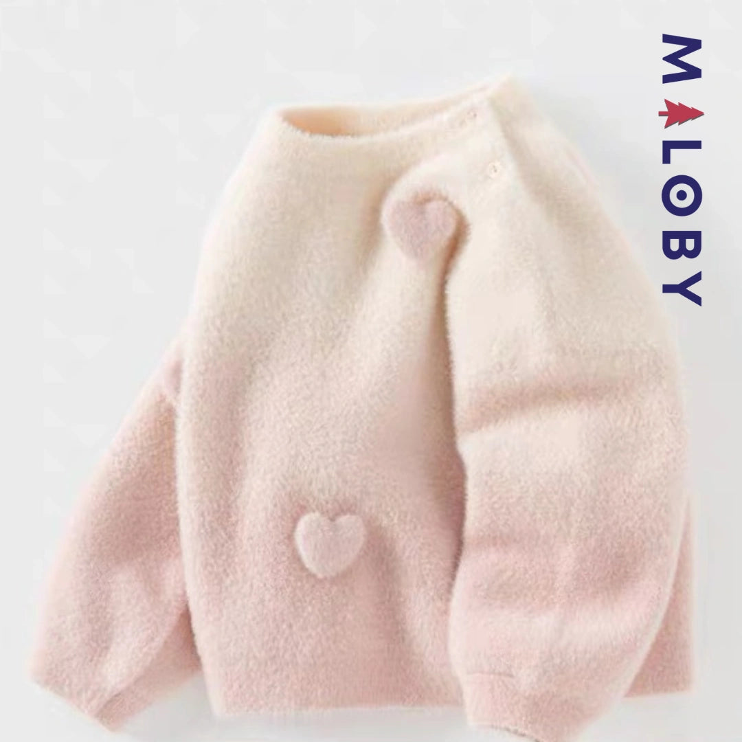 Pull en maille avec cœur en relief enfant fille- Rose