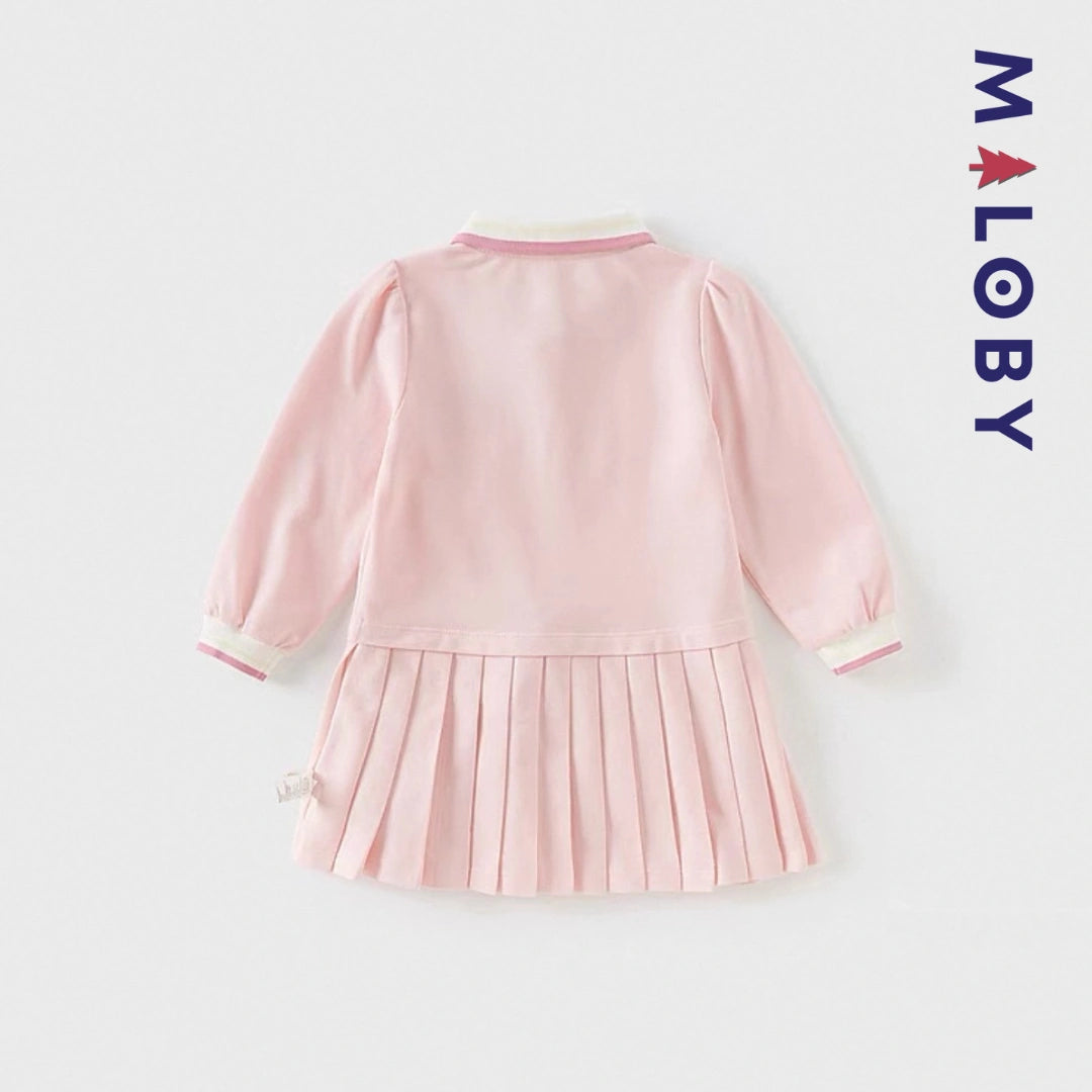 Robe manches longues en piqué de coton enfant fille- Rose