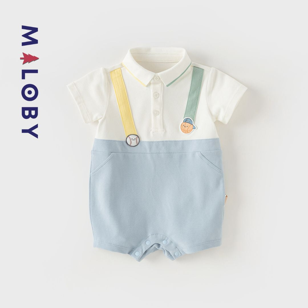 Combishort bébé garçon en piqué de coton -Blanc -robes et ensembles pour filles, bébés et garcons - MALOBY