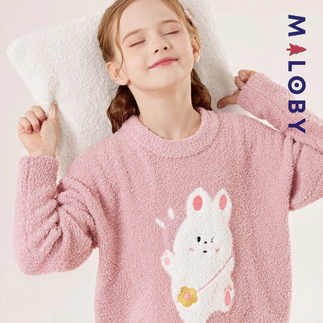 Pyjama 2 pièces en polaire enfant fille - Rose